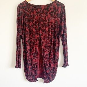 Aritzia Wilfred Long Sleeve Open Back Burgundy Floral Top Shirt Size M